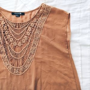 Forever21 Embroidered Cap Sleeve Mustard Yellow Blouse